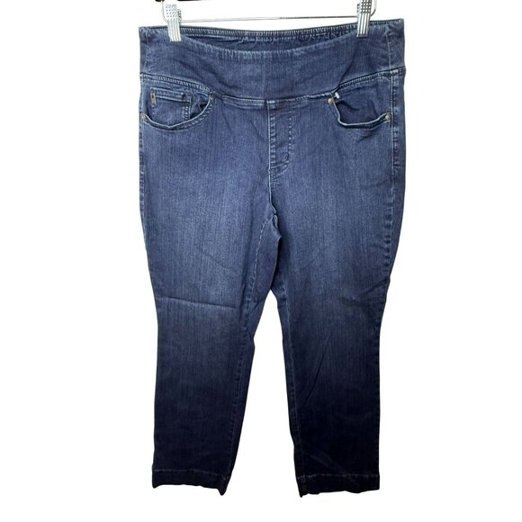 Belle by Kim Gravel Slim Straight Pull-On Jeans Dark Wash Stretch 10R - Picture 1 of 8